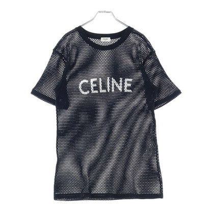Celine 22SS Logo Print Mesh Crew Neck Short Sleeved T-shirt Cut And Sewn Black