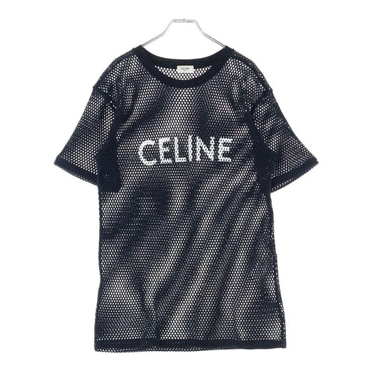 Celine 22SS Logo Print Mesh Crew Neck Short Sleeved T-shirt Cut And Sewn Black
