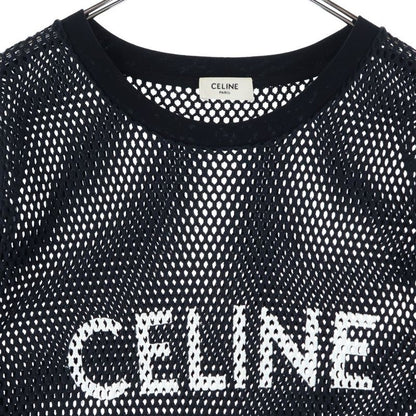 Celine 22SS Logo Print Mesh Crew Neck Short Sleeved T-shirt Cut And Sewn Black