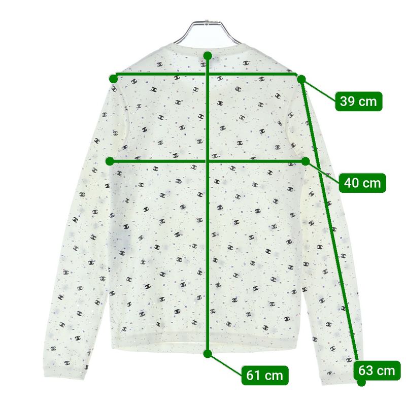 Chanel Coco Mark Embroidery Lame Sequins Total Pattern Cotton Knit Crew Neck