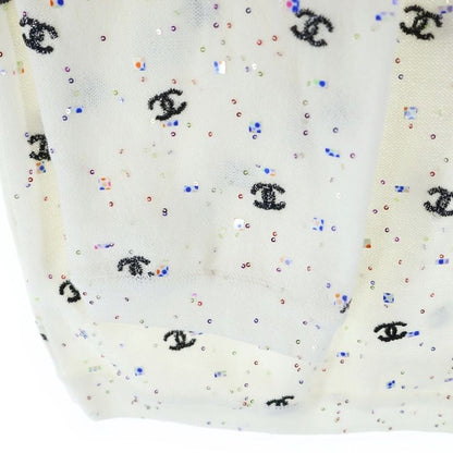 Chanel Coco Mark Embroidery Lame Sequins Total Pattern Cotton Knit Crew Neck