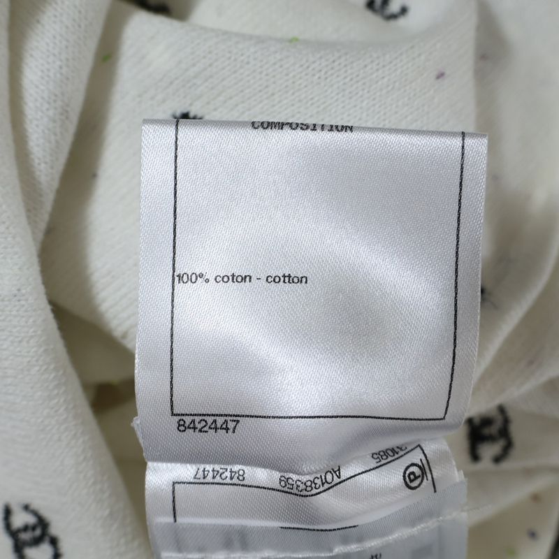 Chanel Coco Mark Embroidery Lame Sequins Total Pattern Cotton Knit Crew Neck