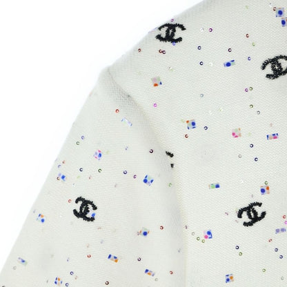 Chanel Coco Mark Embroidery Lame Sequins Total Pattern Cotton Knit Crew Neck