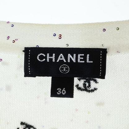 Chanel Coco Mark Embroidery Lame Sequins Total Pattern Cotton Knit Crew Neck