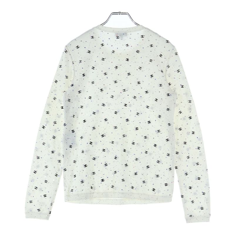 Chanel Coco Mark Embroidery Lame Sequins Total Pattern Cotton Knit Crew Neck
