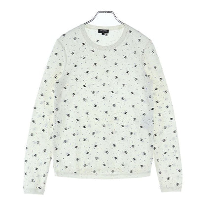 Chanel Coco Mark Embroidery Lame Sequins Total Pattern Cotton Knit Crew Neck
