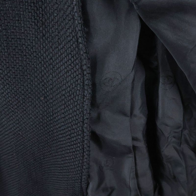 Chanel Logo Button Angora Mix Wool Tweed Double Breasted Long Coat Black