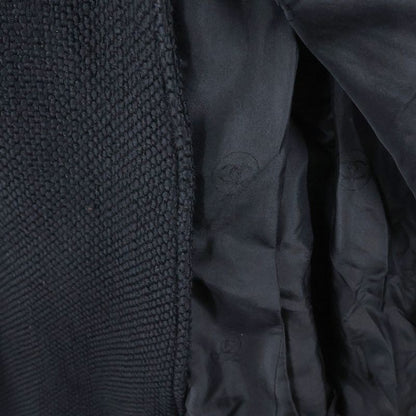 Chanel Logo Button Angora Mix Wool Tweed Double Breasted Long Coat Black