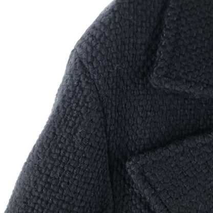 Chanel Logo Button Angora Mix Wool Tweed Double Breasted Long Coat Black