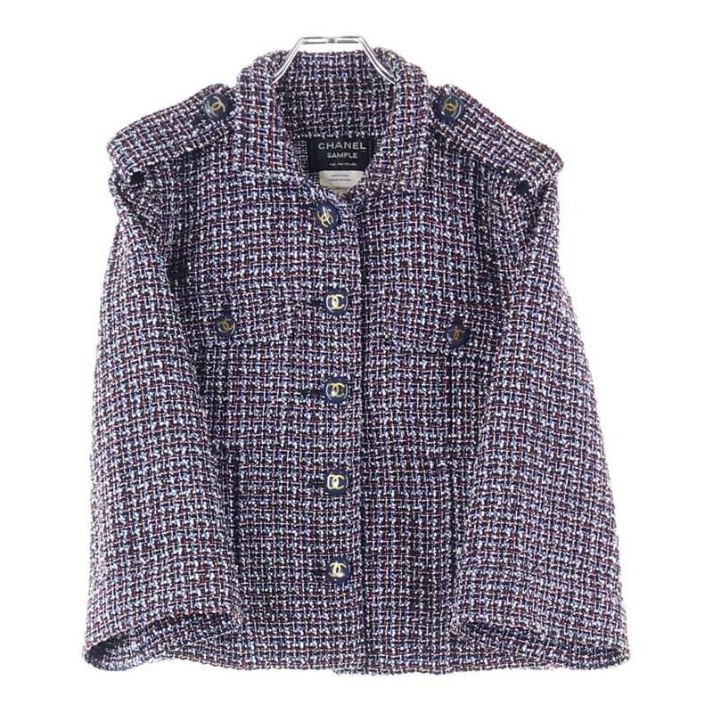 Chanel Coco Mark Short Length Tweed Jacket With Coco Button Epaulettes Multicolo