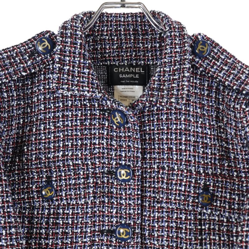 Chanel Coco Mark Short Length Tweed Jacket With Coco Button Epaulettes Multicolo
