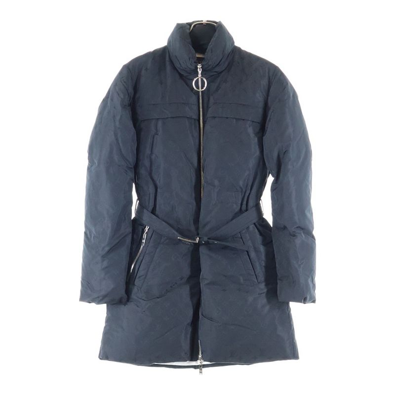 Louis Vuitton Monogram All Over Pattern Logo Buckle Belted Silk Blend Zip Up