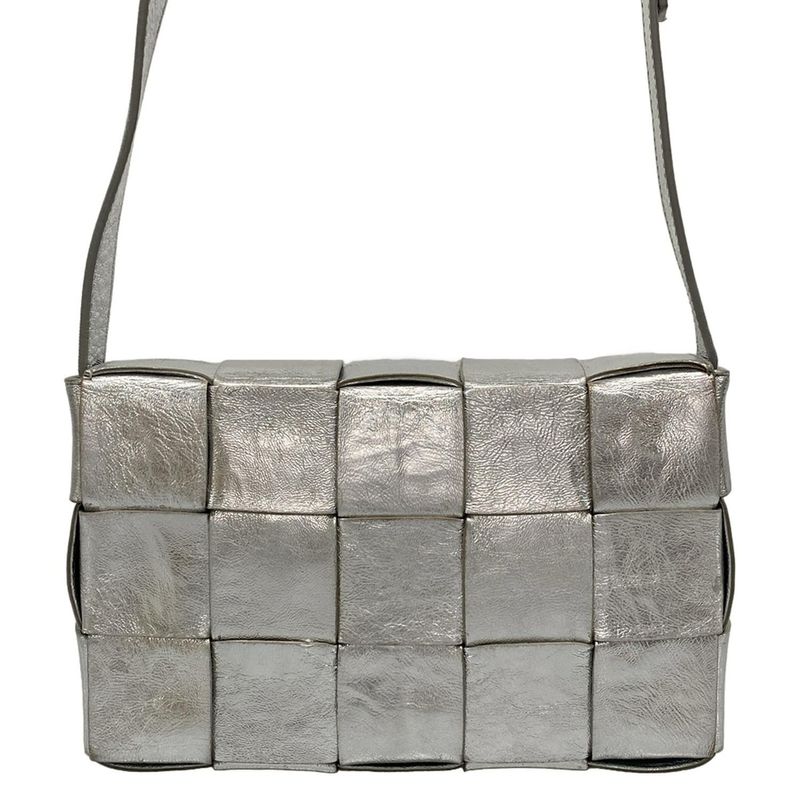 Bottega Veneta Shoulder Bag Cassette Silver Leather