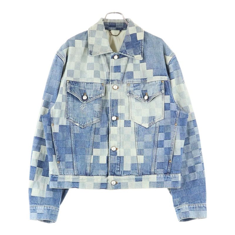 Louis Vuitton 24SS Damier Classic Allover Jacquard Denim Trucker Jacket Indigo