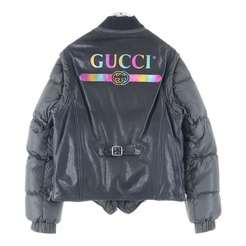 Gucci Leather Switched Vest Docking Back Logo Lame Print Detachable Sleeve