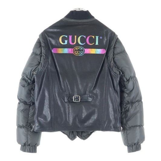 Gucci Leather Switched Vest Docking Back Logo Lame Print Detachable Sleeve