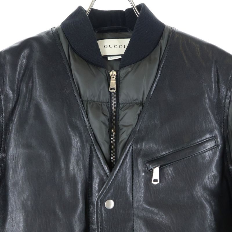 Gucci Leather Switched Vest Docking Back Logo Lame Print Detachable Sleeve