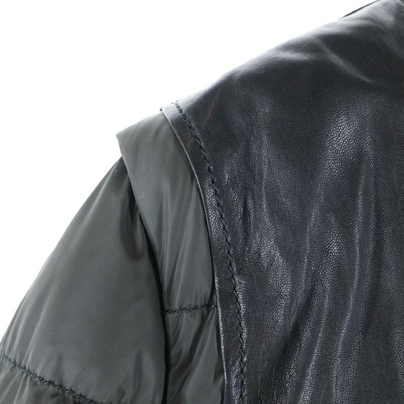 Gucci Leather Switched Vest Docking Back Logo Lame Print Detachable Sleeve