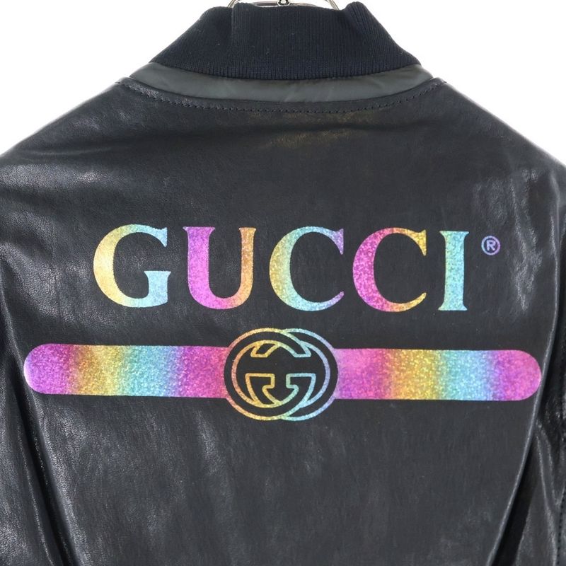 Gucci Leather Switched Vest Docking Back Logo Lame Print Detachable Sleeve