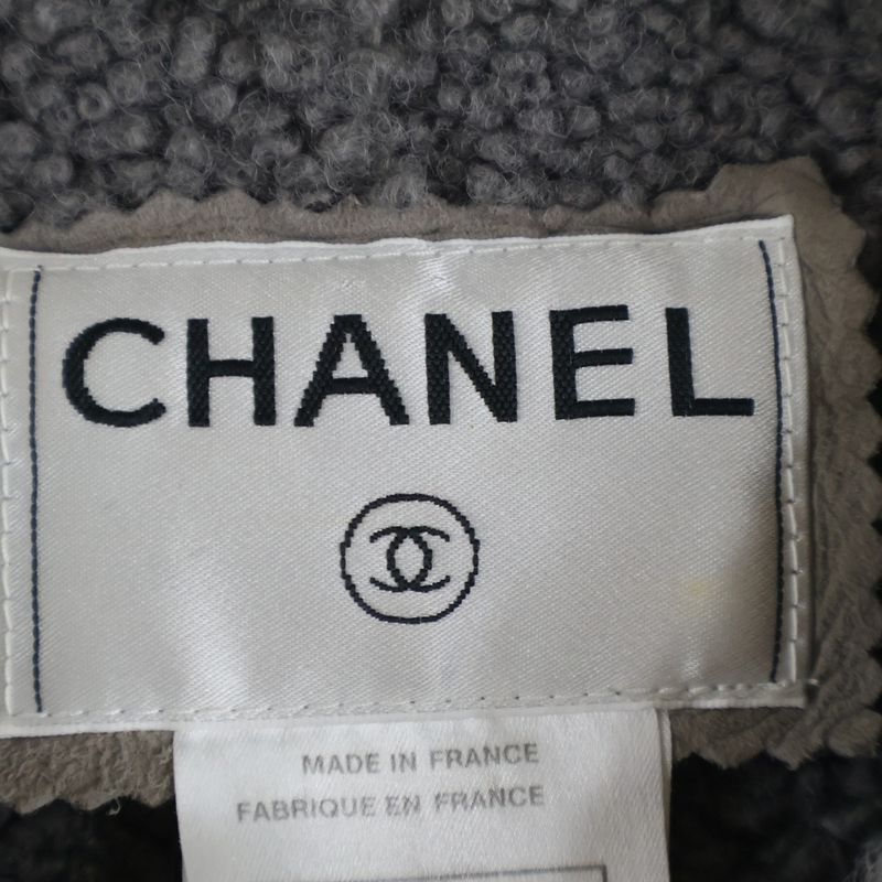 Chanel 00AW Lambskin Sheer Ring Mouton Leather Shell Button Boa Lining Long