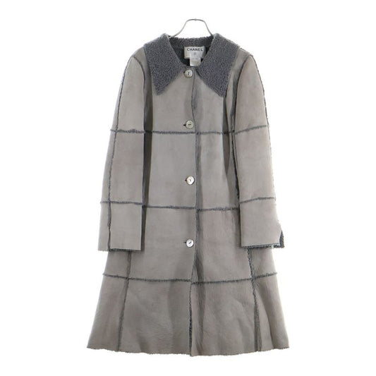 Chanel 00AW Lambskin Sheer Ring Mouton Leather Shell Button Boa Lining Long