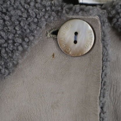 Chanel 00AW Lambskin Sheer Ring Mouton Leather Shell Button Boa Lining Long