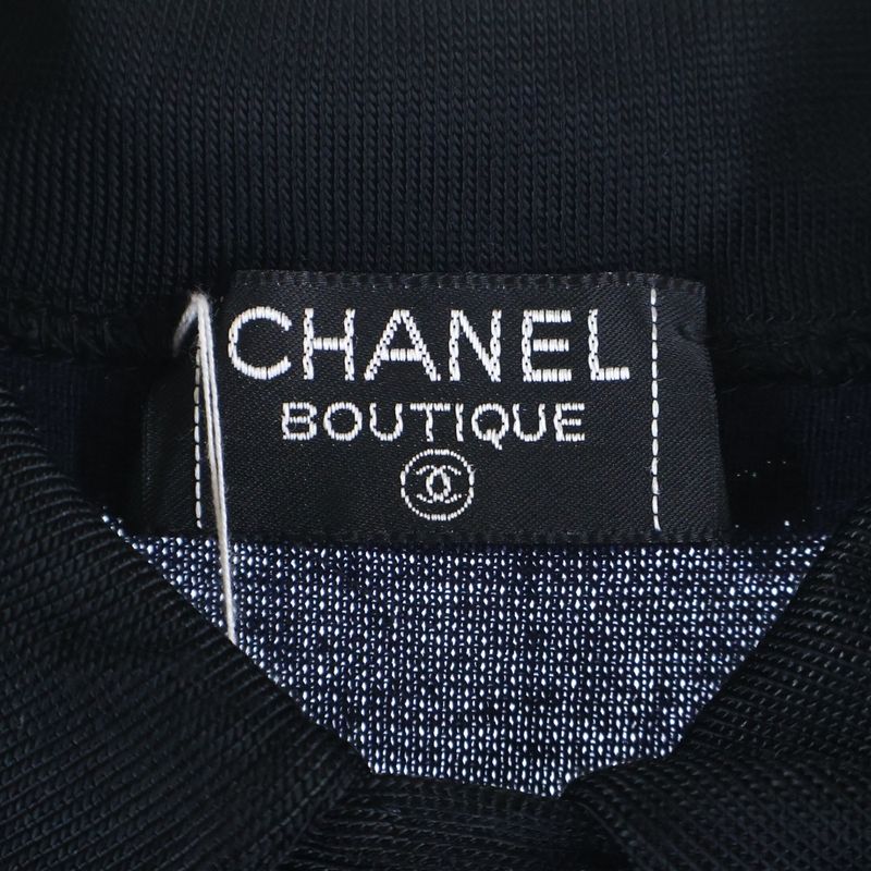 Chanel Coco Mark Button Silk Blend Multi Pockets Knit Dress Navy Women