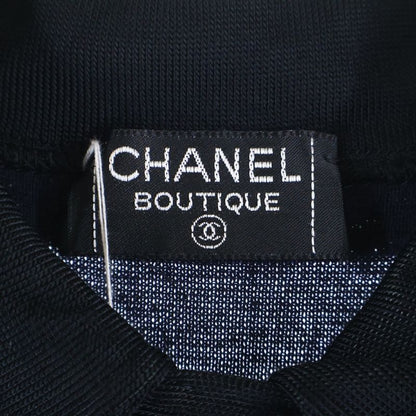 Chanel Coco Mark Button Silk Blend Multi Pockets Knit Dress Navy Women