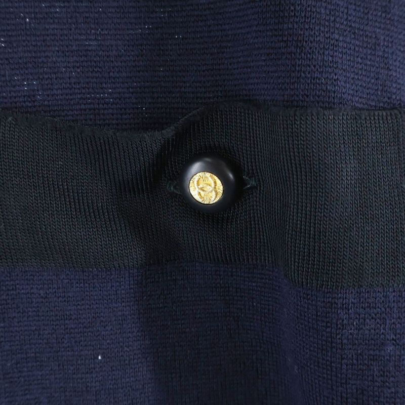 Chanel Coco Mark Button Silk Blend Multi Pockets Knit Dress Navy Women