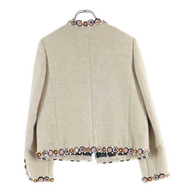 Chanel 01AW Coco Mark Wood Plate Pearl Sequins Embroidery Decoration Silk