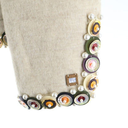 Chanel 01AW Coco Mark Wood Plate Pearl Sequins Embroidery Decoration Silk