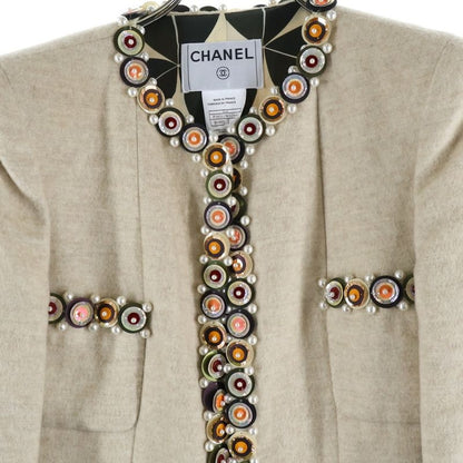 Chanel 01AW Coco Mark Wood Plate Pearl Sequins Embroidery Decoration Silk