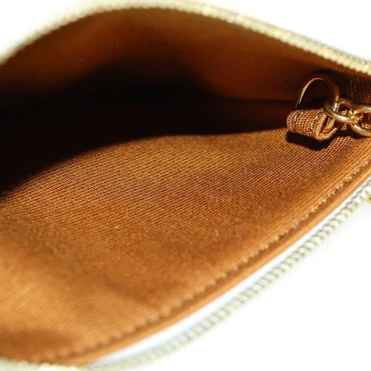 Celine Triomphe Logo Coin Case Key Ring Card Case Leather X PVC White X Gold