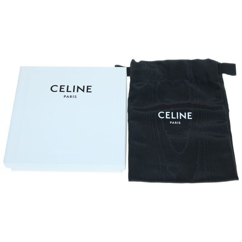 Celine Triomphe Logo Coin Case Key Ring Card Case Leather X PVC White X Gold