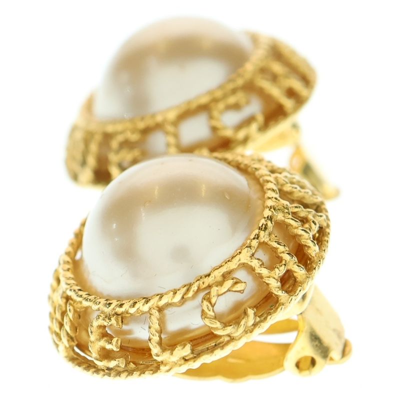 Chanel Logo Faux Pearl Earrings 94A GP Gold Accessories Women