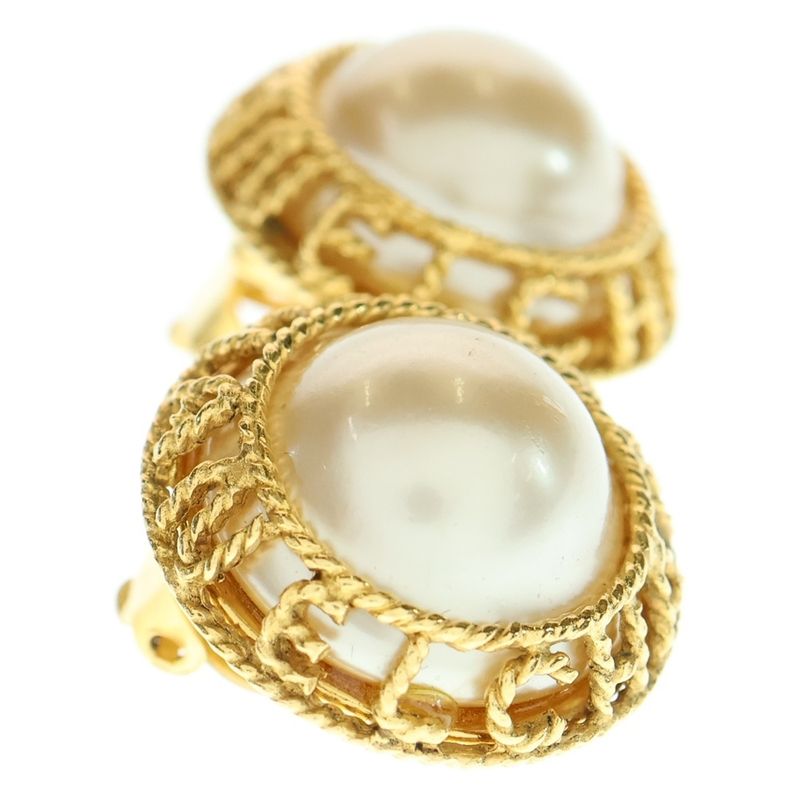 Chanel Logo Faux Pearl Earrings 94A GP Gold Accessories Women