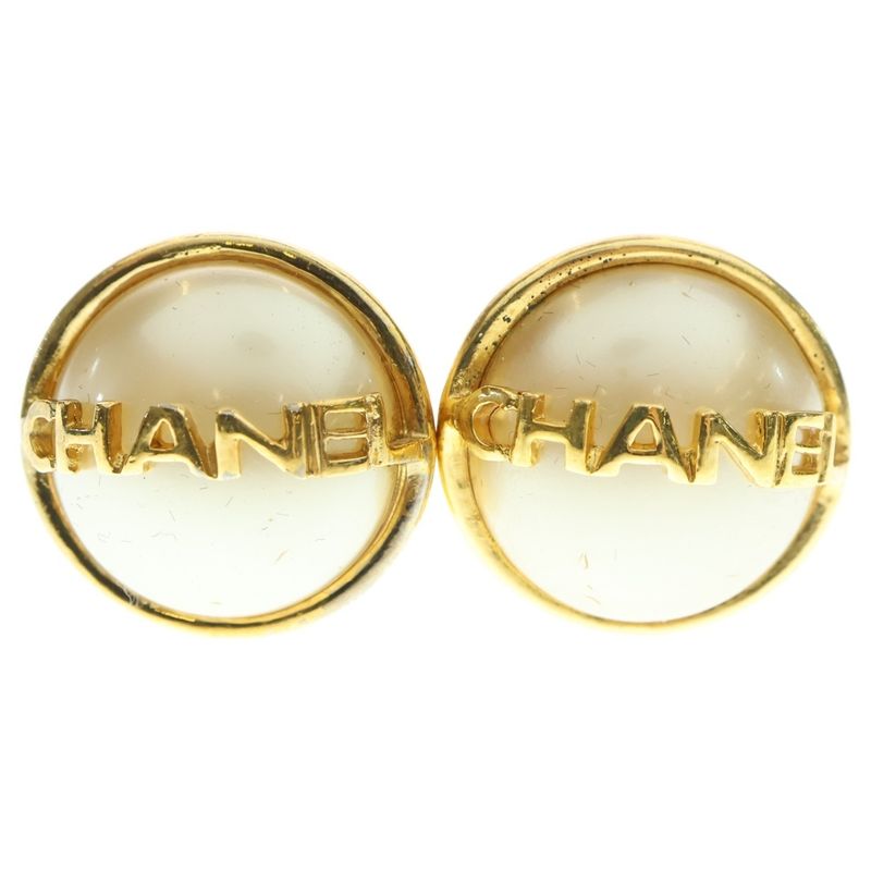 Chanel Logo Faux Pearl Earrings 95A GP Gold Accessories