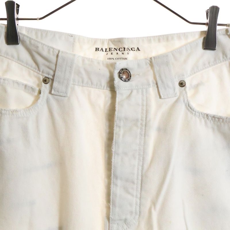 Balenciaga Baggy Pants Damaged Wide Baggy Pants White 824299 Tsw68