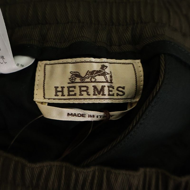 Hermes Serie Button Drawstring Zip-up Cotton Jogger Pants Brown 56512000
