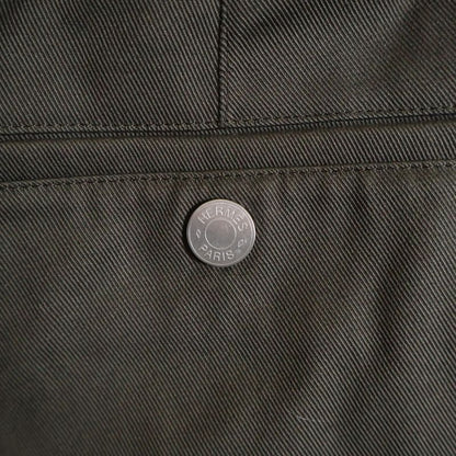 Hermes Serie Button Drawstring Zip-up Cotton Jogger Pants Brown 56512000