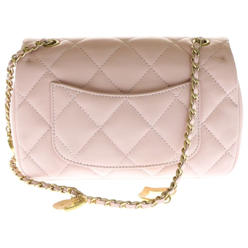 Chanel Mini Matelasse Lambskin Pink Heart Charm Coco Mark Turnlock Chain