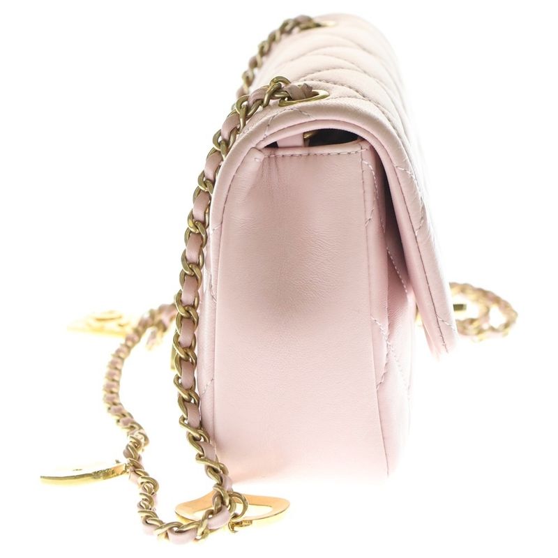 Chanel Mini Matelasse Lambskin Pink Heart Charm Coco Mark Turnlock Chain