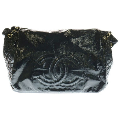 Chanel Patent Leather Enamel Double Chain Shoulder Bag Black