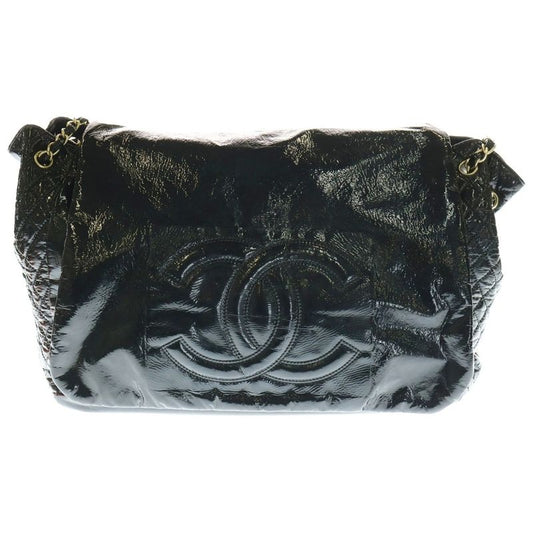 Chanel Patent Leather Enamel Double Chain Shoulder Bag Black