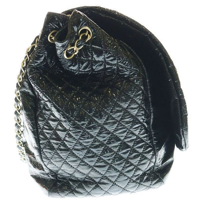 Chanel Patent Leather Enamel Double Chain Shoulder Bag Black