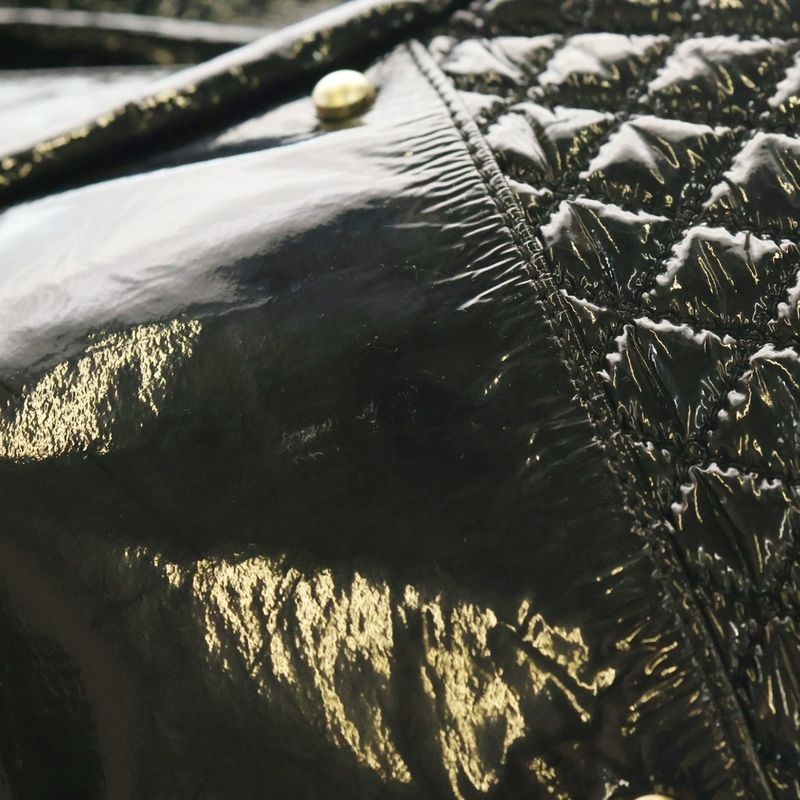 Chanel Patent Leather Enamel Double Chain Shoulder Bag Black