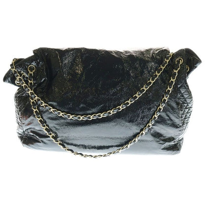 Chanel Patent Leather Enamel Double Chain Shoulder Bag Black