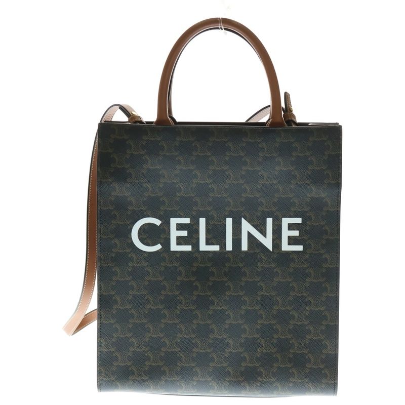 Celine Triomphe Vertical Cabas Small Handbag Shoulder Bag Brown PVC