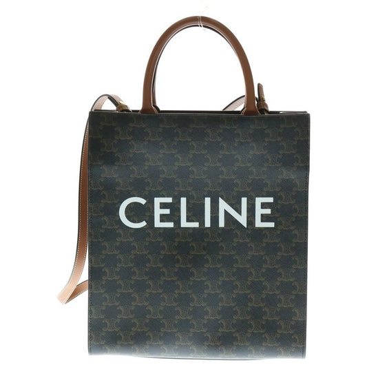 Celine Triomphe Vertical Cabas Small Handbag Shoulder Bag Brown PVC