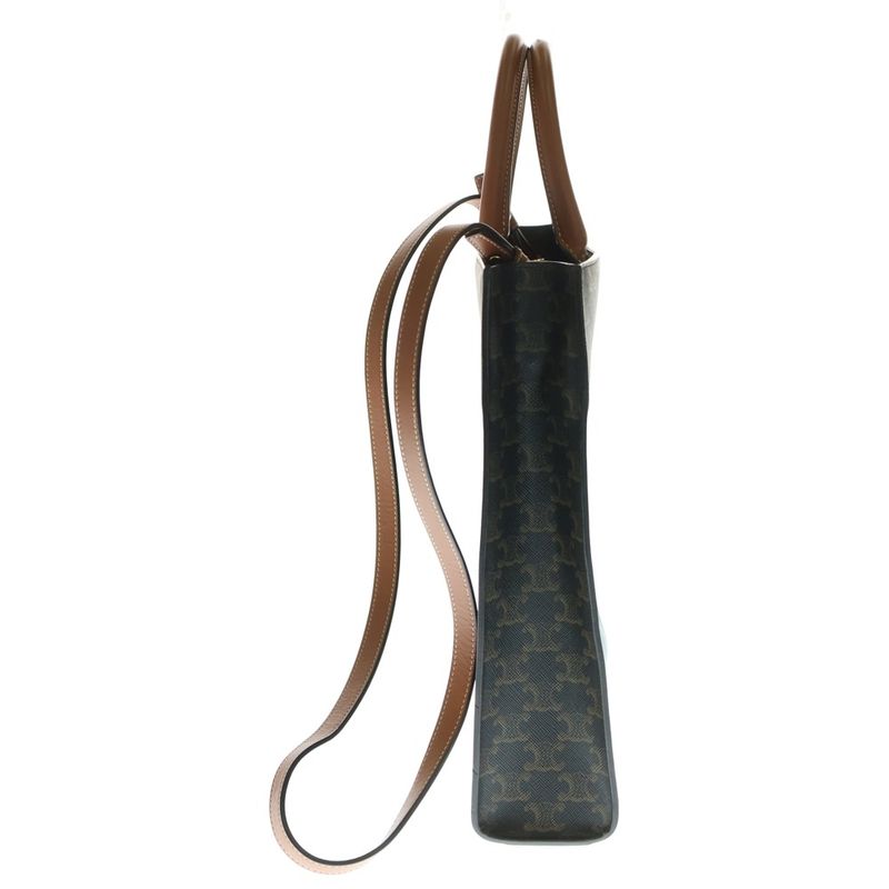 Celine Triomphe Vertical Cabas Small Handbag Shoulder Bag Brown PVC